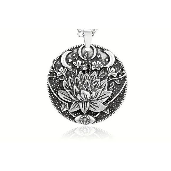 Triple Moon Goddess Lotus Flower and Protection Evil Eye Stainless Steel Unisex - Picture 3 of 6
